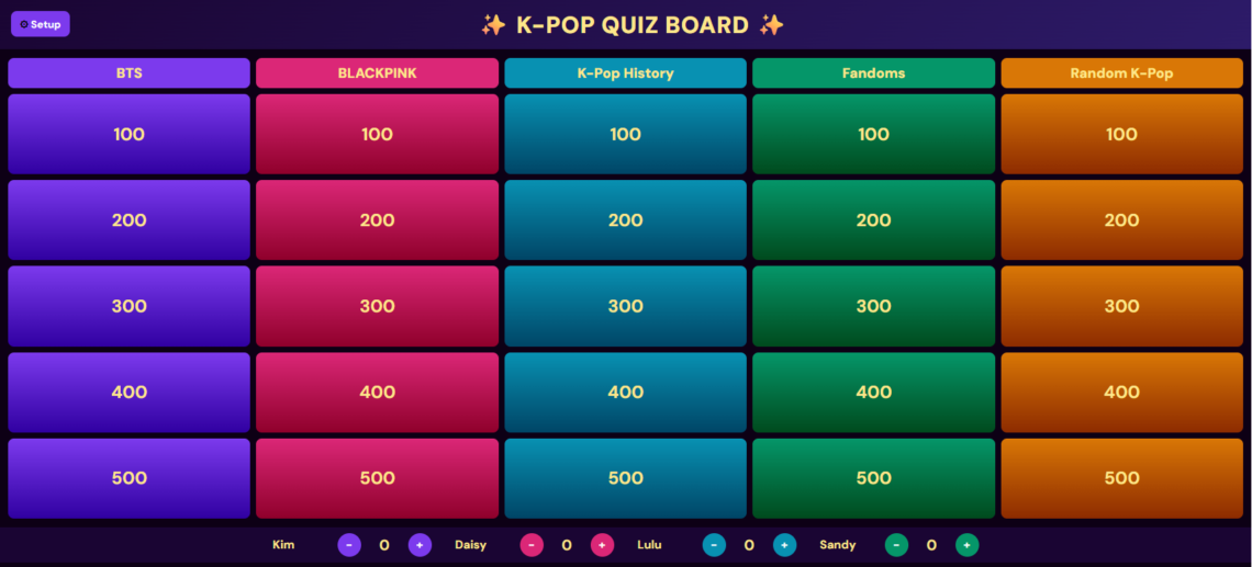K-Pop Trivia Quiz Jeopardy Style